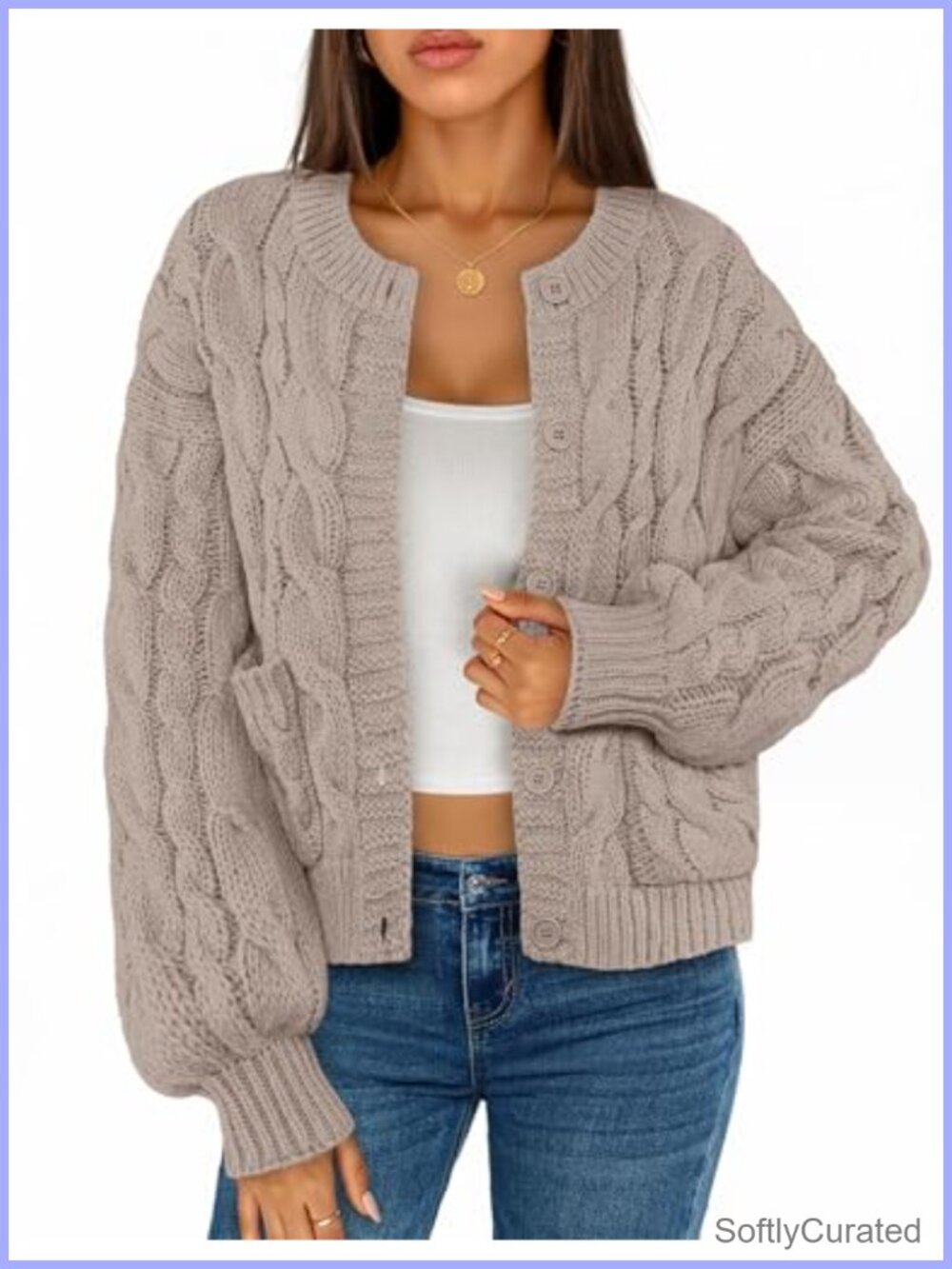 Cable Knit Chunky Button Up Cardigan with Pockets